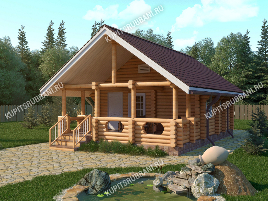 Сруб бани 6x9 с террасой
