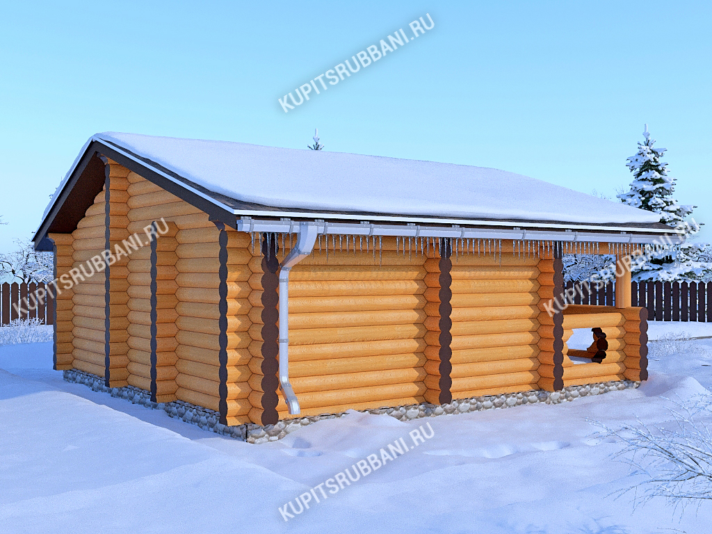 Сруб бани 7x7 с террасой                    3