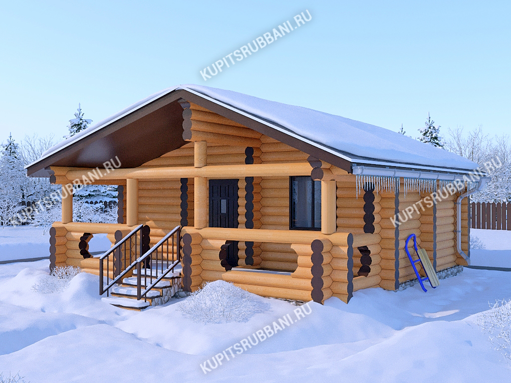 Сруб бани 7x7 с террасой