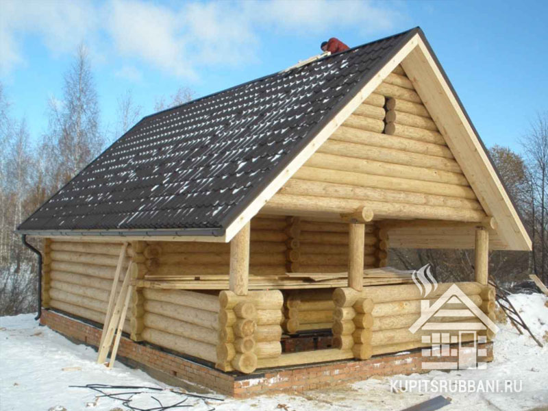 Сруб бани 8х8 с террасой и мансардой                    1