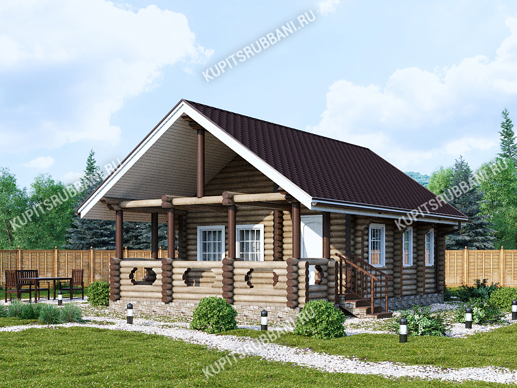 Сруб бани 8x8 с террасой