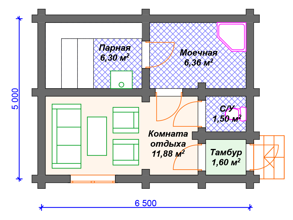 Сруб бани 5х7                    5