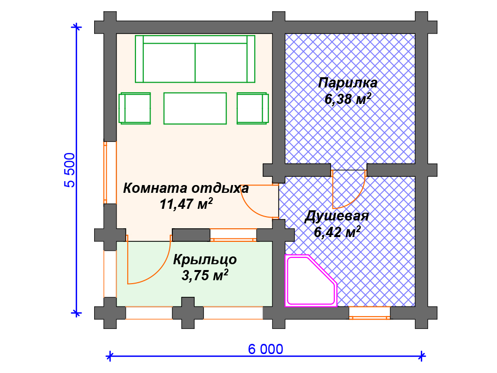 Сруб бани 5х6                    5