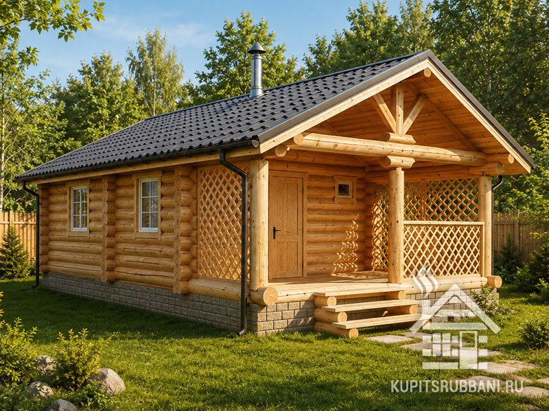 Сруб бани 6x9 с террасой
