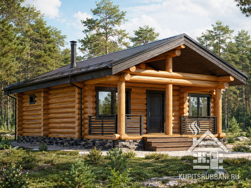 Сруб бани 8x8 с террасой